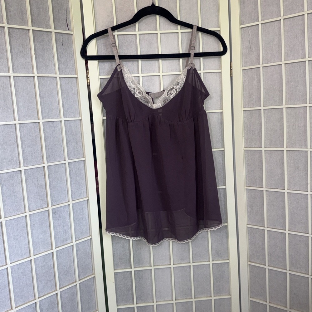 Vintage Y2K Victorias Secret Sheer Purple Lace Milkmaid Babydoll Lingerie Cami M